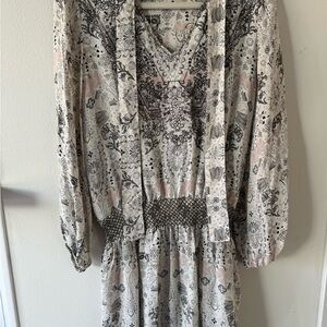 Parker Black and Cream Patterned Long Sleeve Dress